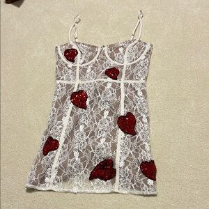 For Love And Lemons White Lace Dress with Red Accents